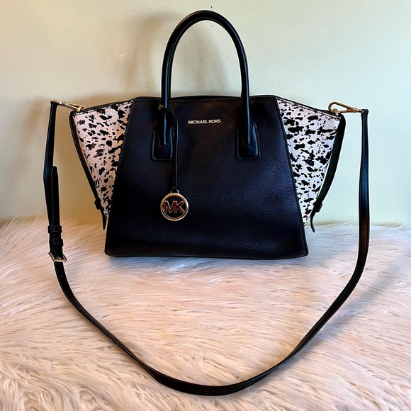 Michael Kors Avril Large Letter Calf Hair Satchel - Picture 4 of 11